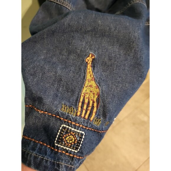 Vtg Deadstock Denim Safari Animal Embroidered Modest 2pc Maxi Dress & Jacket XL - Picture 10 of 14